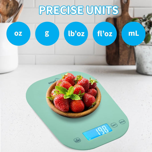 Food Scale, 11lb Digital Kitchen Scale with Tare Function, 1g Precision, Backlit LCD Display, Weight Grams and Ounces for Baking, Cooking, Meal Prep, Weight Loss - Mint Green