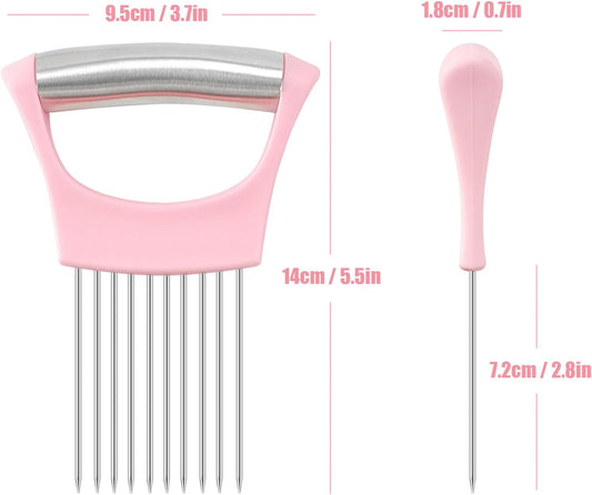 Stainless Steel Onion Holder for Slicing,Onion Slicer Holder,Kitchen Gadget | Pink Onion Slicer Holder, Onion Cutter for Slicing of Onions, Tomatoes, Avocados, Eggs and Other Vegetables