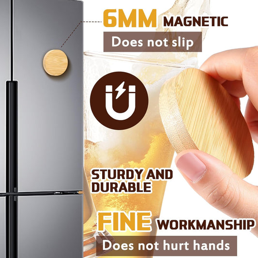 100 Pcs Magnetic Bottle Opener 2.5in DIY Bamboo Round Shape Beer Openers Wooden Fridge Magnet Refrigerator Sticker Gift for Beer Lover Wedding Guest Kitchens Bars Parties