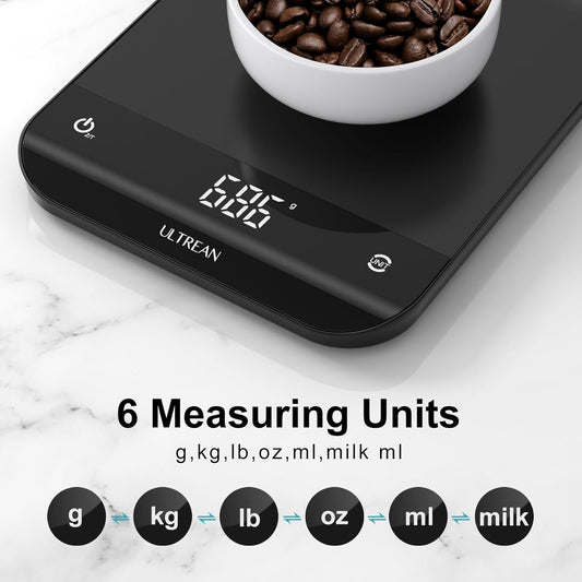 Food Scale, Digital Kitchen Scale with LED Display, Weight Grams and Ounces for Baking Cooking, 6 Units with Tare Function, 11lb (Batteries Included)