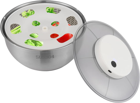Electric Salad Spinner 5-Quart Lettuce Spinner, 304 Stainless Steel Fruit Washer spinner dryer w/Bowl & Colander,Vegetable Washer Dryer