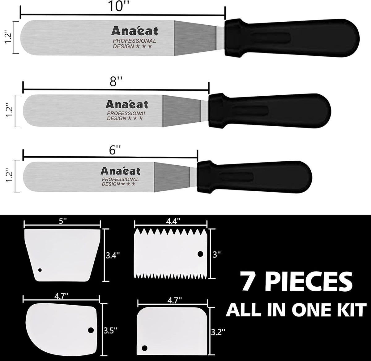 Icing Spatulas, Set of 3 Professional Cake Angled Offset Spatula with 6", 8", 10" Stainless Steel Blades - Thickened Frosting Knife with Plastic Handle for Cake Decorating, Pastry & Baking