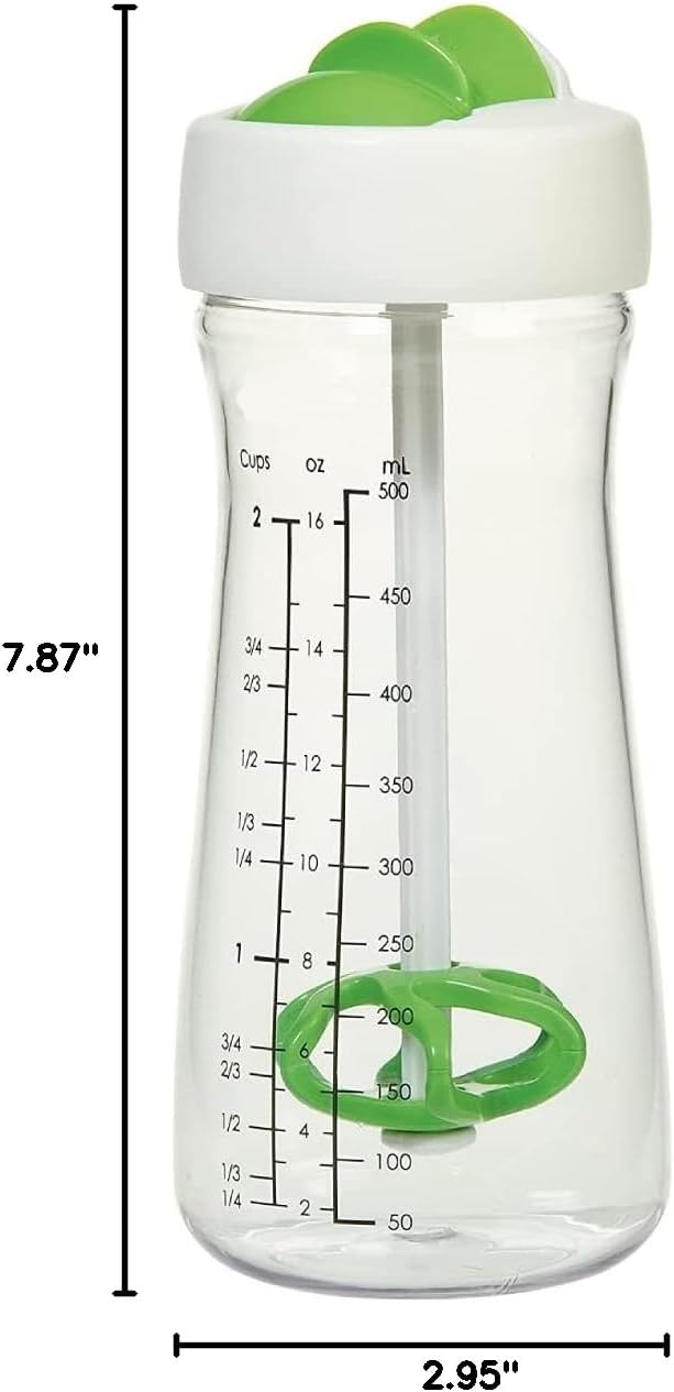 Salad Dressing Shaker Container, Dripless Pour, Leak-free, Soft Grip, BPA Free, Homemade Salad Dressing Bottle Mixer Measure, 500ml