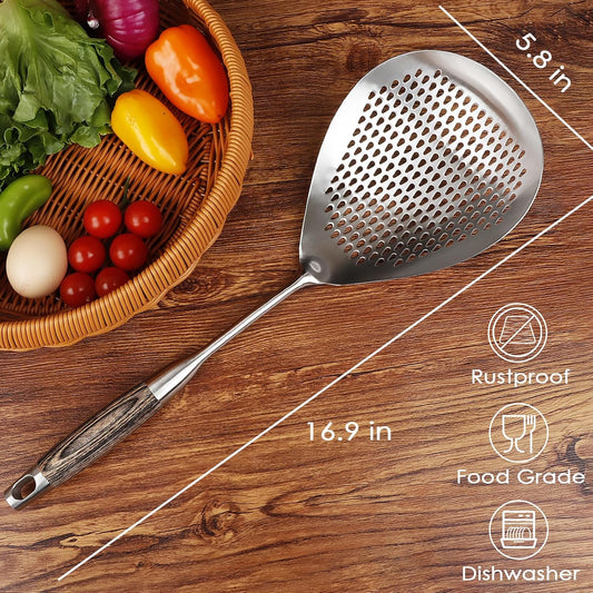 304 Stainless Steel Skimmer Slotted Spoon, Spider Strainer Skimmer Ladle Spoon for Cooking and Frying, Pasta, Spaghetti, 5.8 inch, Dishwasher safe