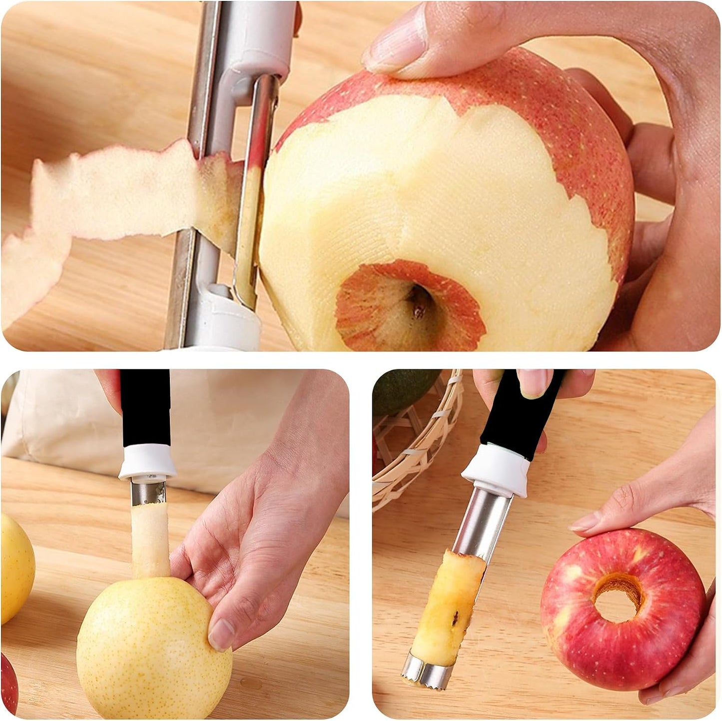 8 In Apple Corer,Apple Peeler And Corer Tool,Stainless Steel Kitchen Core Removal Tool,Fruit Core Remover, Apple, Pear, Bell Pepper(Red)