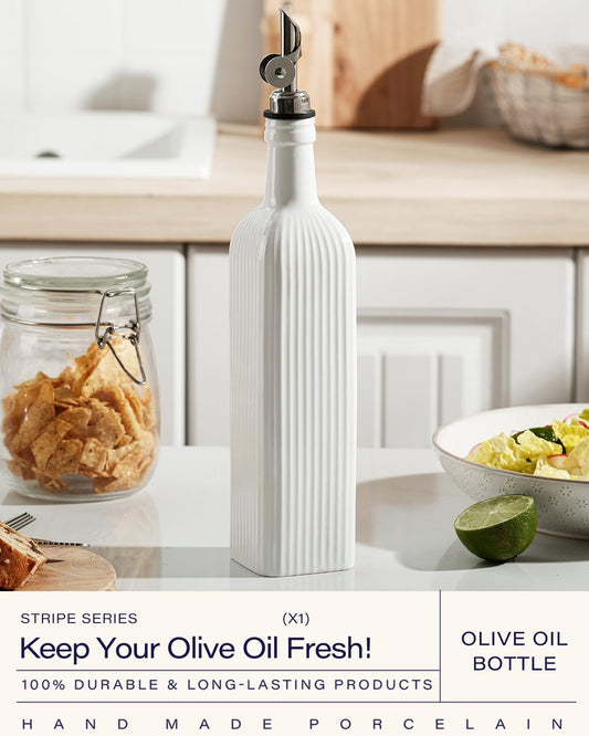 18 oz Olive Oil Dispenser Bottle for Kitchen, Ceramic Oil Bottle with Automatic Stainless Steel Pourer