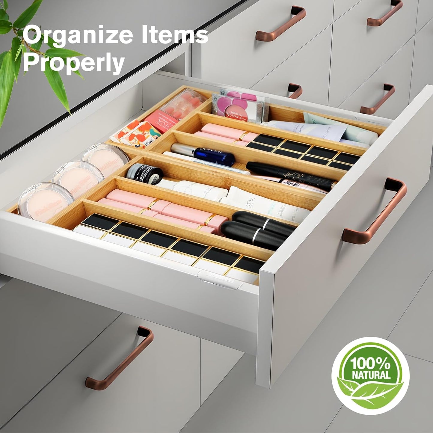 Small Silverware Organizer, Bamboo Drawer Organize, Bamboo Silverware Drawer Organizer, Spoon Flatware Storage with Grooved Drawer Dividers