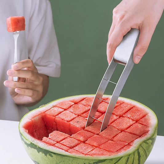 Wtermelon Cutter Slicer Cut Watermelon Into Cubes Knife Melon Baller for Kitchen Gadgets Useful Cool Tool, Large, Silver