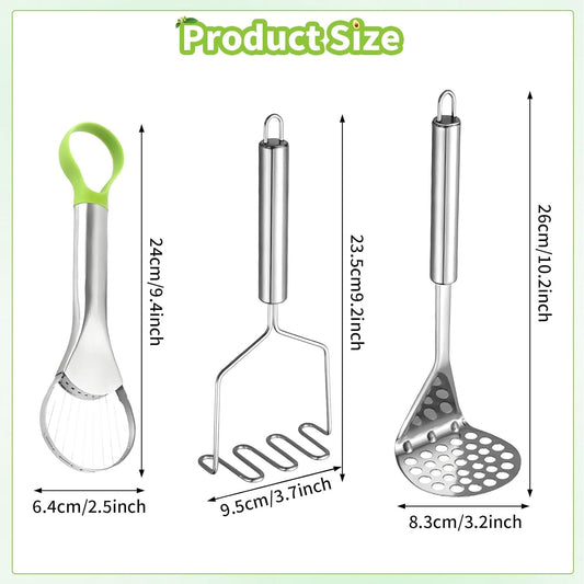 3 in 1 Avocado Slicer Tool, Avocado Cutter Pitter Peeler and Scooper, Stainless Steel Avocado Pit Remover with 2pcs Potato Masher, Dishwasher Safe Fruit Slicer for Guacamole, Avocado Toast, Salad