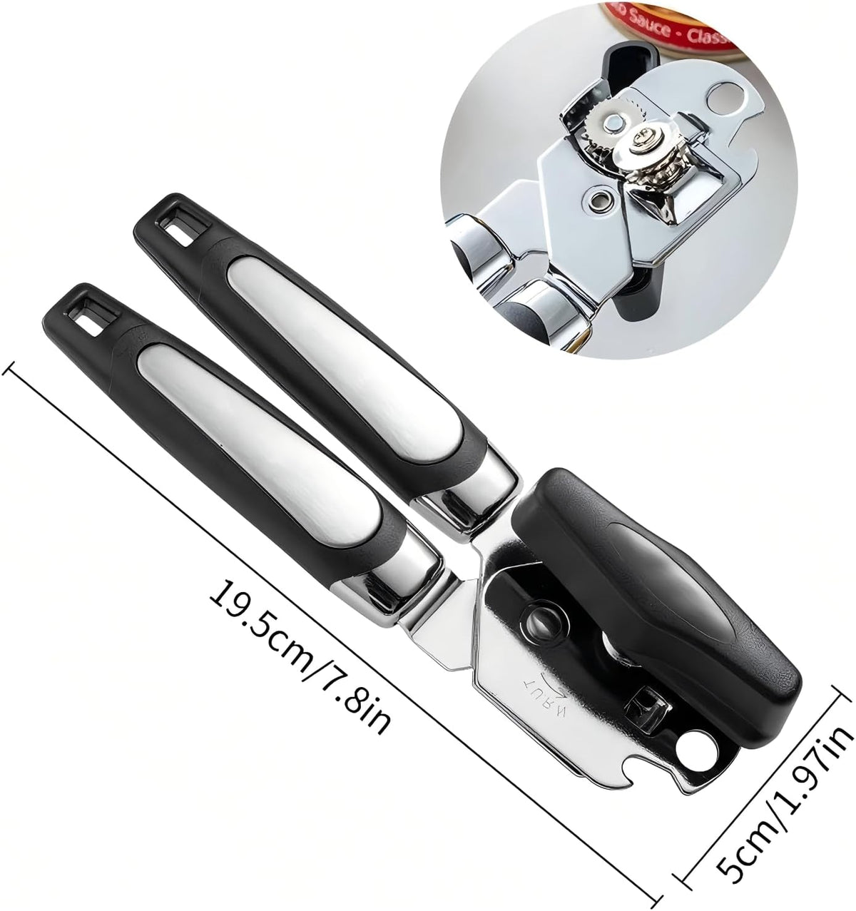 Manual Can Opener & Wine Corkscrew Set, Smooth Edge Safe Cut, Ergonomic Soft Grip for Seniors & Arthritis, Food Grade Stainless Steel, Great Kitchen Gift for Home & Camping