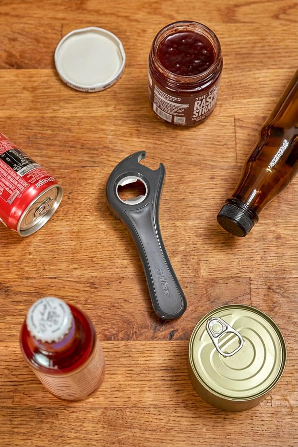 5 Way Opener - Twist-off Caps, Bottle Caps, Pop-Tops, and Jar Lids - Essential Kitchen Gadget for Easy Opening of Jars, Bottles, and Cans - Home Kitchen Accessories - Beer, Wine, and More!