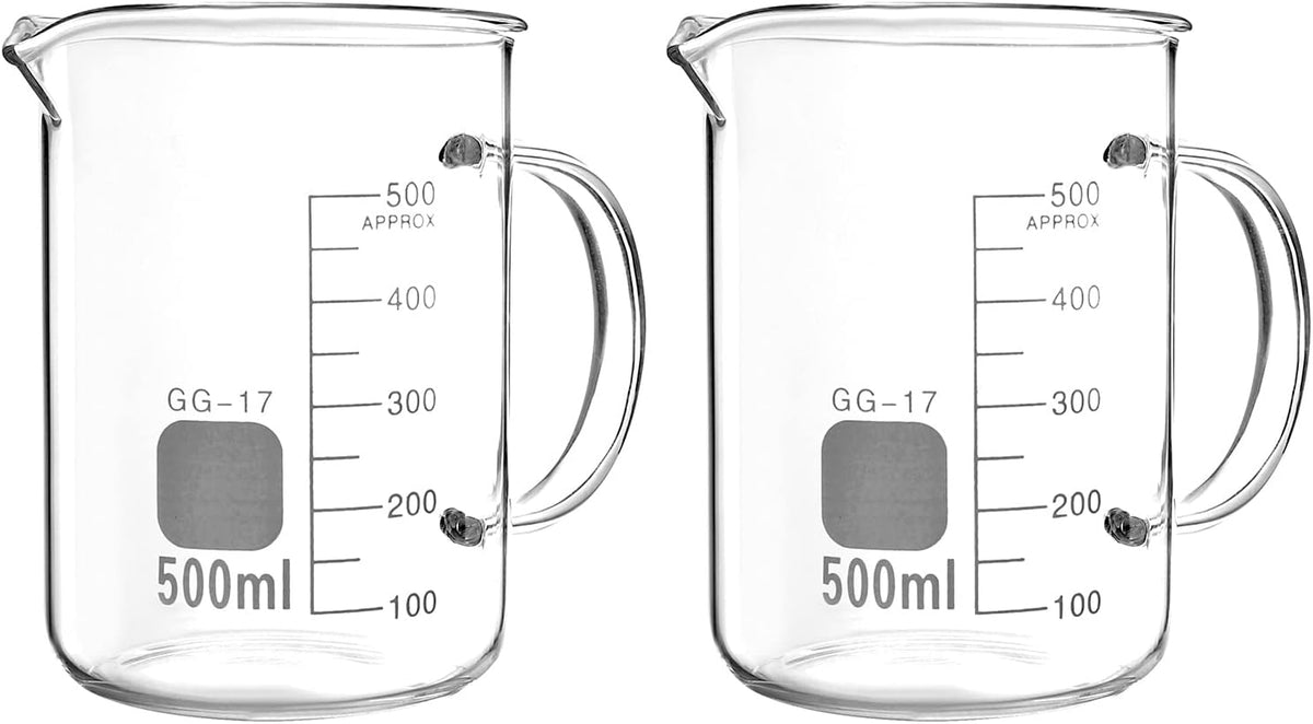 Beaker with Handle, 500ml Measuring Cup, Borosilicate Glass,Beaker Mug with Pouring Spout, 2 Pack