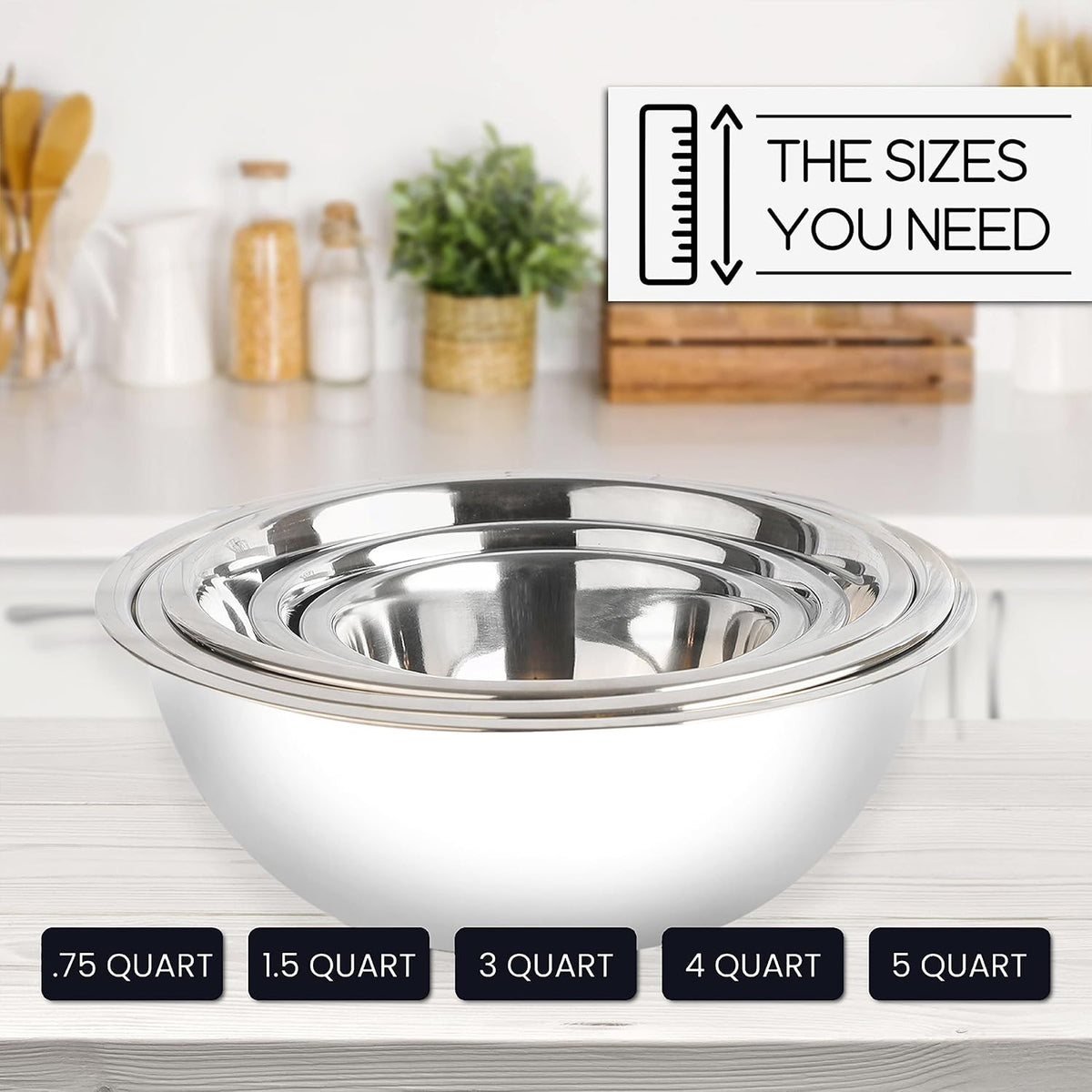 Stainless Steel Mixing Bowls Set, 5-Piece Meal Prep & Food Storage