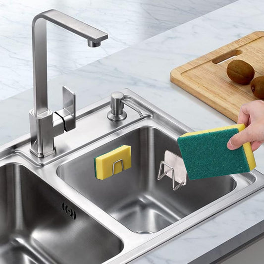2Pcs Sponge Holder for Kitchen Sink,Strong Adhesive Small Sponge Holder,Sink Holder for Brush and Sponge,Premium Rustproof SUS304 Stainless Steel Rust Proof Waterproof (Silver)