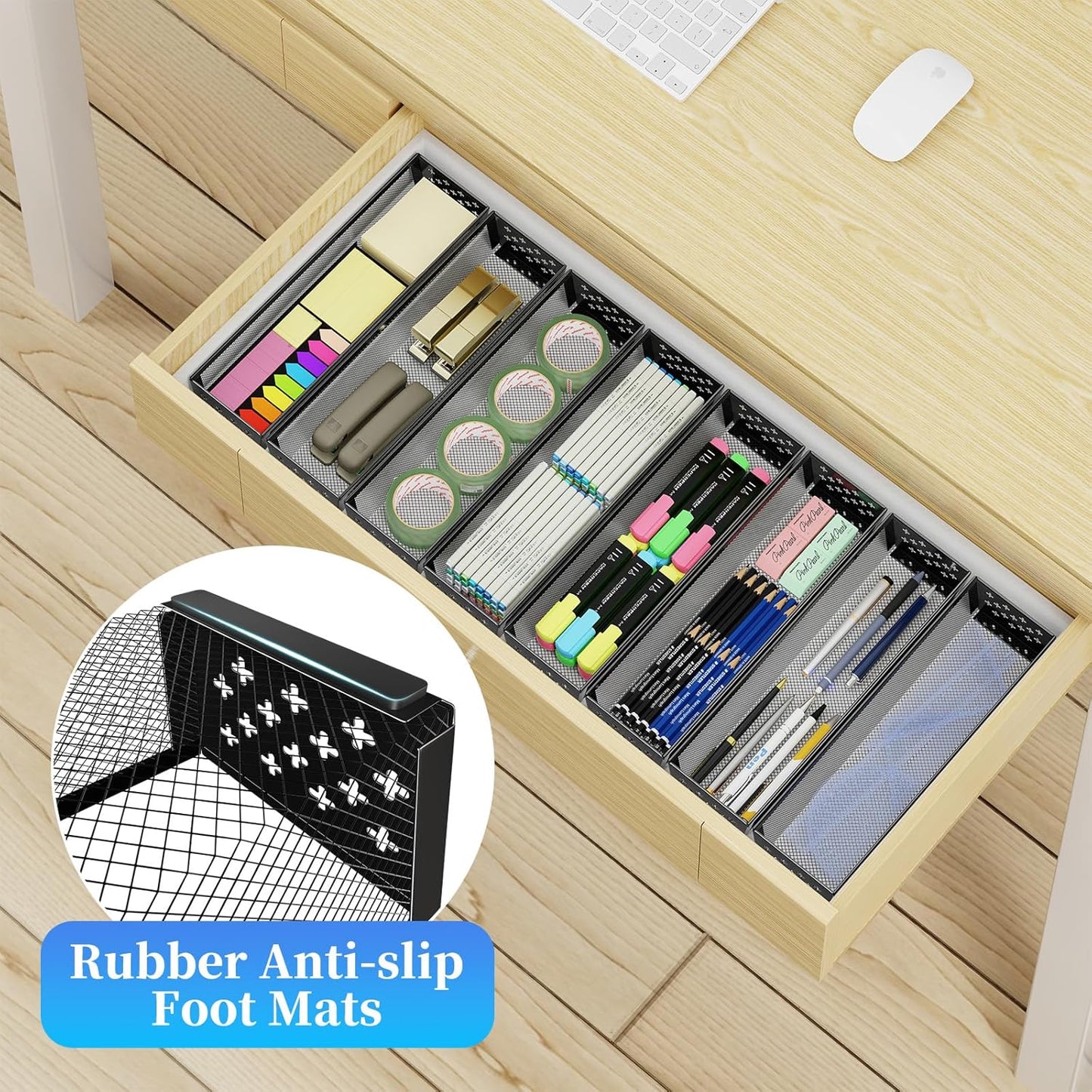 Silverware Drawer Organizer, 8 Pack Utensil Organizer for Kitchen Drawers, Metal Storage for Spoons Forks Knives (12.2 * 3.2 * 2.1 Inches, Black)