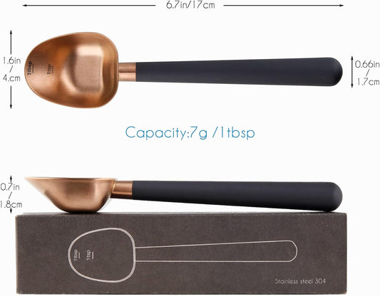 Stainless Steel Long Hollow Handle Coffee Scoop,7g Measuring Spoon for Ground Coffee and Loose Leaf Tea, Rose Gold-Black