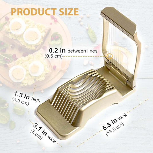 Good Grip Egg Slicer for Hard Boiled Eggs Heavy Duty Professional Large Aluminum Egg Slicer with Stainless Steel Wires Kitchen Aid Egg, Strawberry Slicer Hard Boiled Egg Cutter (Golden)