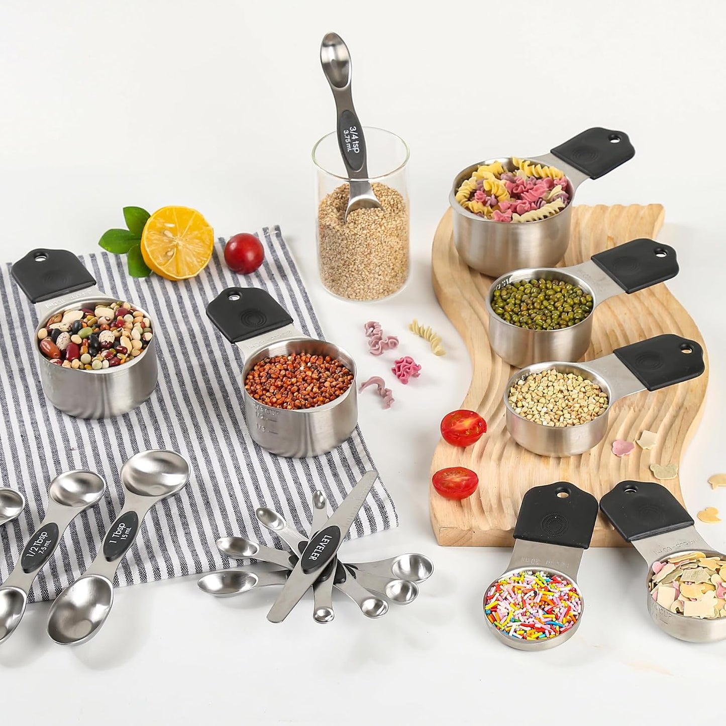 Measuring Cups and Spoons Set 16, Metric & US Stainless Steel Magnetic Measuring Cups and Spoons Set for Baking & Kitchen, Dry & Liquid Metal Measure Cups & Spoons with Leveler