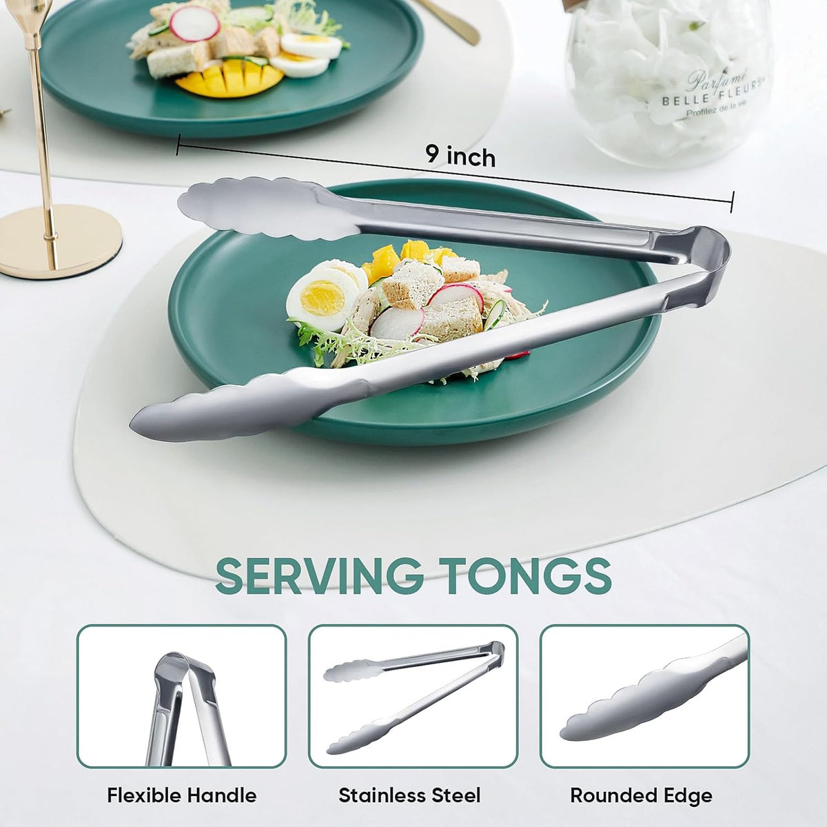12 Pack Buffet Tongs Serving Tongs Stainless steel Kitchen Tongs 7inch | stainless steel Utility Tongs with scalloped grip for buffets, parties, catering, salad bars, appetizers, desserts and ice