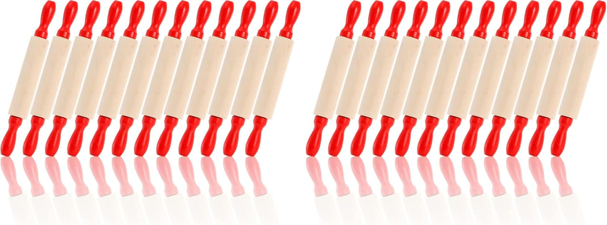 Set of 12 Mini Rolling Pin, 8 Inch Wood Dough Roller for Baking with Red Handle, Small Clay Rolling Pin for Craft Fondant Pastry Pizza Crafting and Imaginative Play