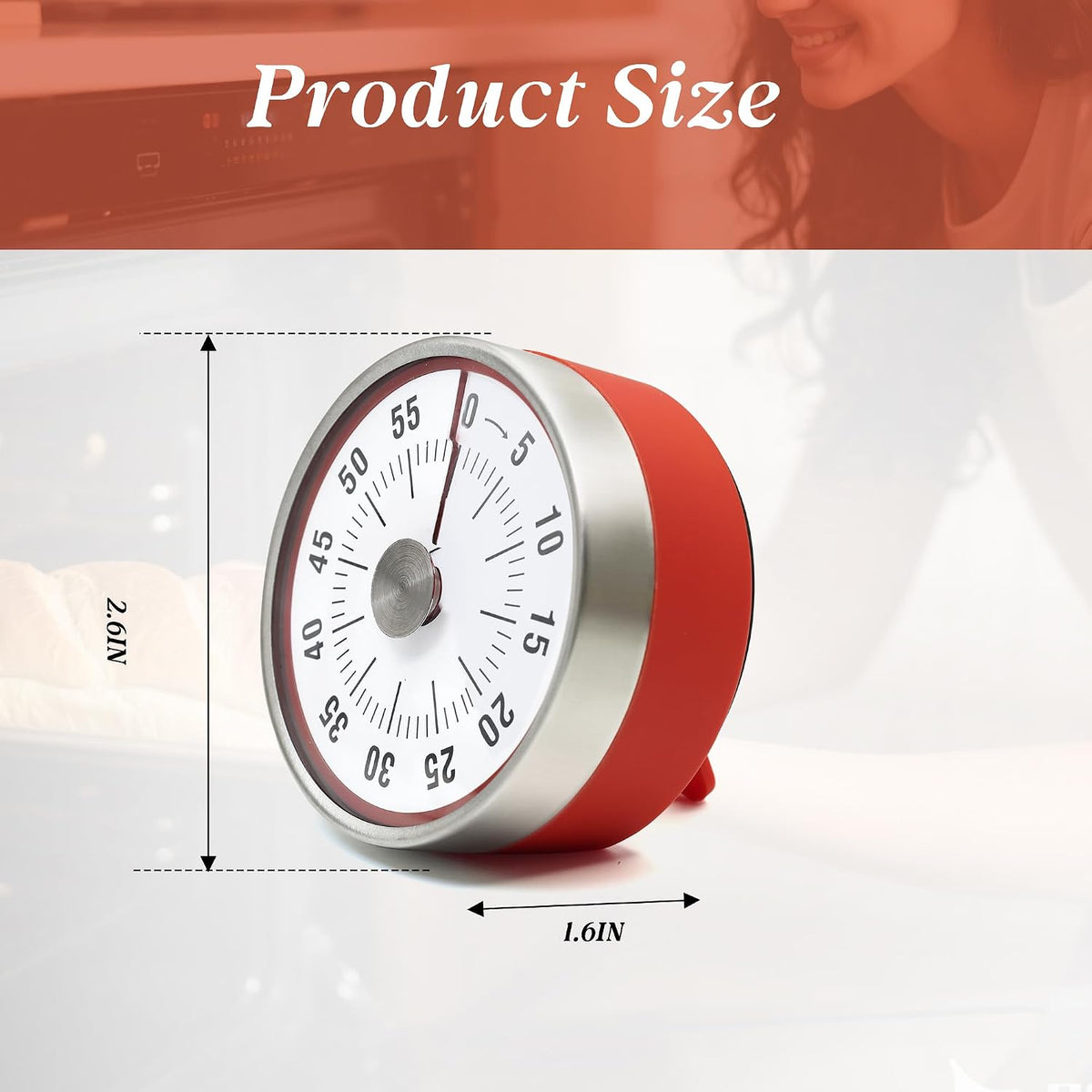 Kitchen Timer for Cooking,Chef Cooking Timer Clock,Visual Timers,60-Minute Countdown,Magnetic Base, Mechanical Clockwork,No Batteries Required,Ringer Alert,Timers for Kitchen/Study/Work/Gym,White