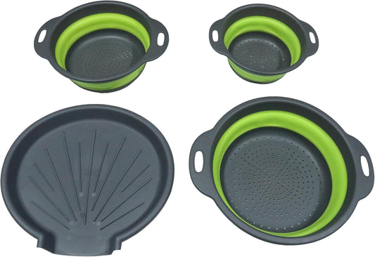 Sink diversion Collapsible Colanders (3 Pack Set) Food Strainers with Over-Sink Water Draining Base for Pasta Fruits and Vegetables(3 Sizes, 3QT, 4QT and 5 Quart) (Blue)