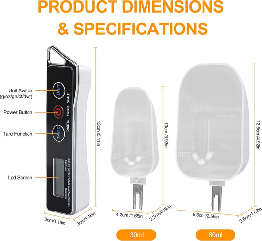 Digital Measuring Spoon Scale, High Precision 0.05g to 500g Capacity, with 30ml & 80ml Detachable Spoons, Tare Function & Unit Conversion for Baking, Cooking, Pet Food, Kitchen - Black