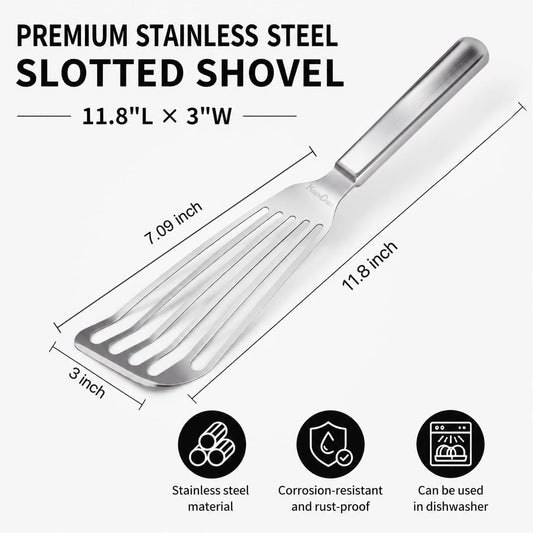 Thin Sturdy Fish Spatula Stainless Steel for Kitchen-Silver | One-piece Style Fish Spatula, Egg Flipper Bbq Flipper 18/8 Stainless Steel Blade Dishwasher-Safe Tools