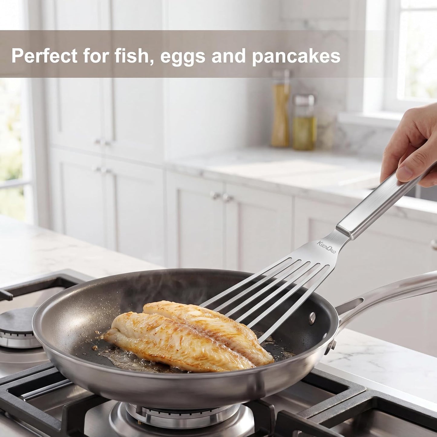 Thin Sturdy Fish Spatula Stainless Steel for Kitchen-Silver | One-piece Style Fish Spatula, Egg Flipper Bbq Flipper 18/8 Stainless Steel Blade Dishwasher-Safe Tools