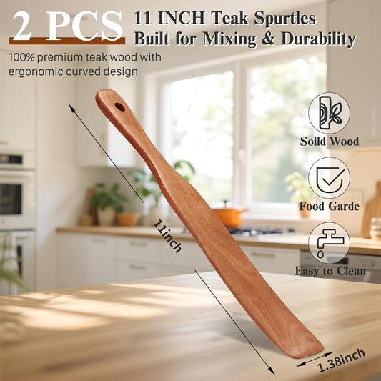 2Pcs Skinny Spurtle for Sourdough Starter, Sour Dough Tool, Wooden Spurtles | Reaching Bottom of Jars, Dough Whisk, Stirring, Mixing, Wood Spurtles, Kitchen Tools for Cookware, Gift for Sourdough Lovers