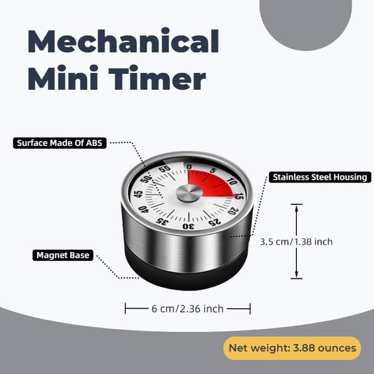 ZjenNbecoHpave Kitchen Timer Magnetic, 60 Min Mechanical Countdown | ZjenNbecoHpave Kitchen Timer Magnetic, 60 Min Stainless Steel Mechanical Countdown for Cooking, Classroom Study, No Battery