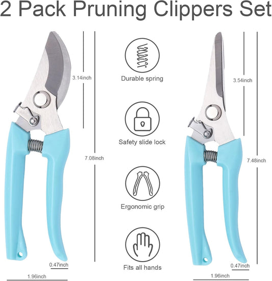 2 Pack Pruning Shears, Stainless Steel Sharp Blades, for Home Gardeners | Safety Lock,Ergonomic Handle, Easy Use for Seniors , Perfect for Herbs, Flowers, Bonsai & Indoor Plants