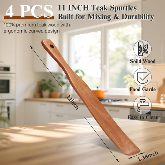 4Pcs Skinny Spurtle for Sourdough Starter, Reaching Bottom of Jars, Dough Whisk, Stirring, Mixing, Spreading, Wooden Stir Spurtles, Kitchen Tools for NonStick Cookware, Gift for Sourdough Lovers