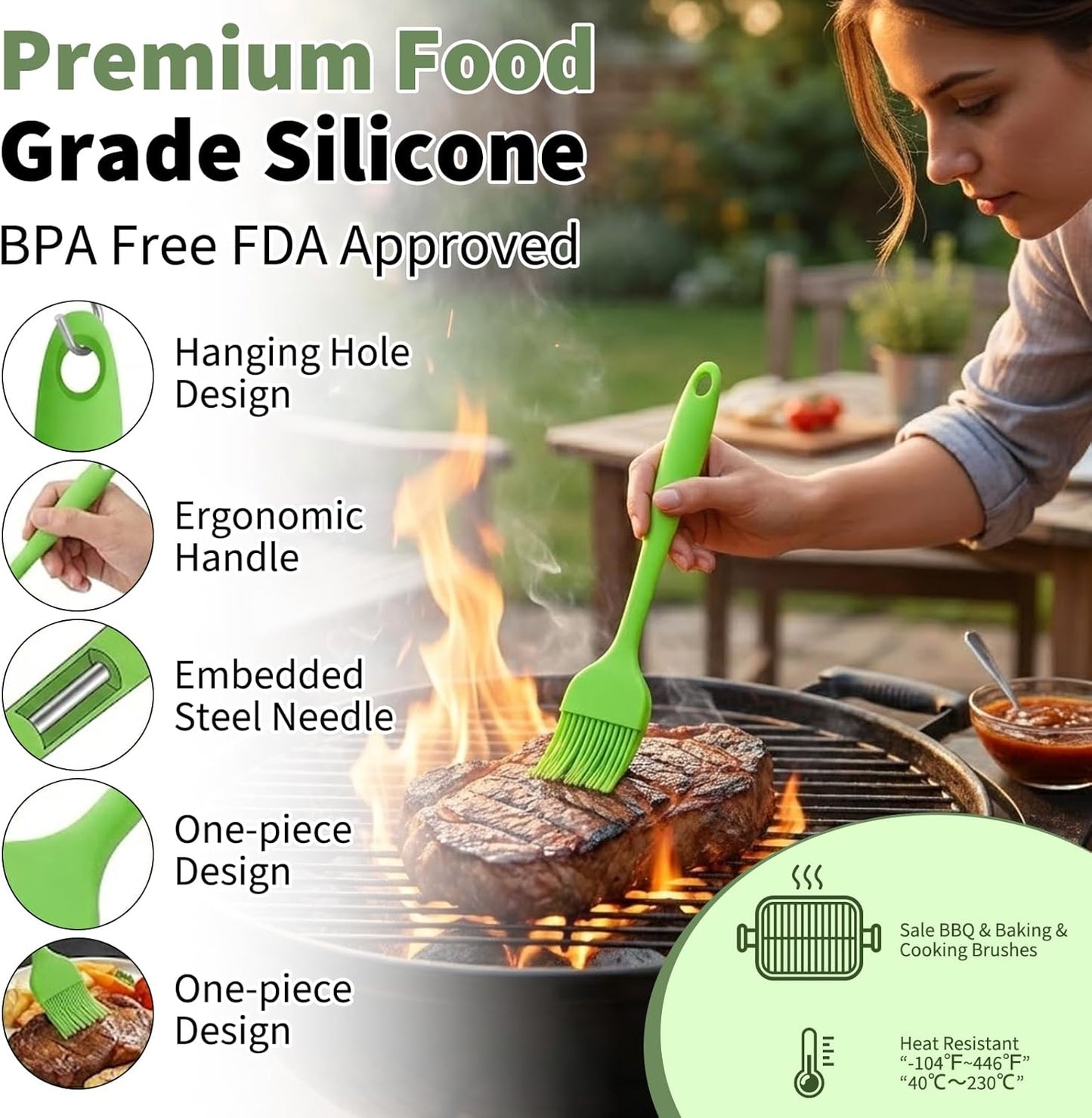 4 Pcs Silicone Basting Pastry Brushes with Stainless Steel Spatula Tongs Set,Heat Resistant Food Brush for Oil Butter BBQ Sauce,2-in-1 Cute Bear Food Flip Shovel Clip for Steak Fish Bread
