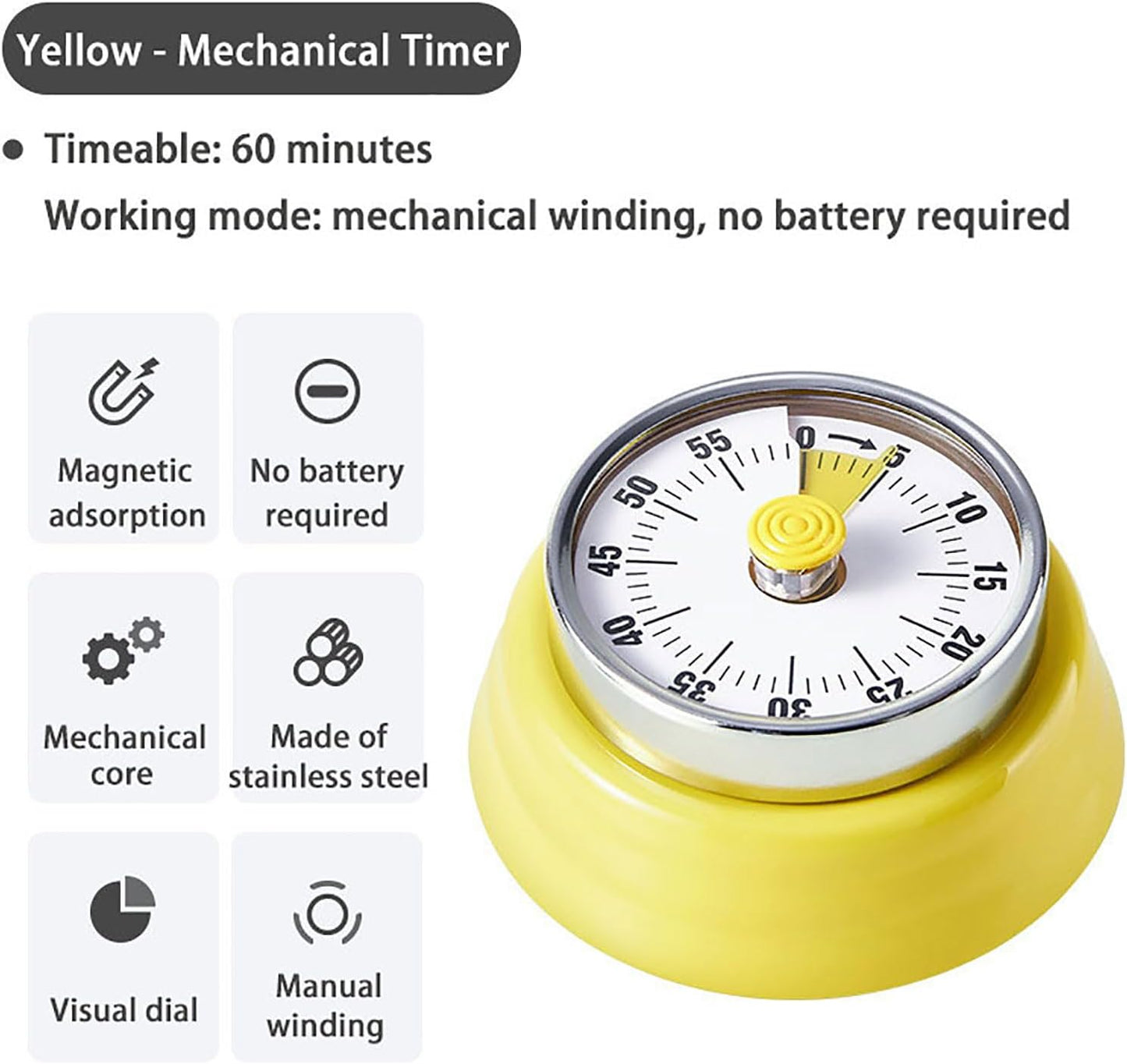 Elegant Stainless Steel Vintage Kitchen Timer with Magnetic Attachment - 60-Minute Countdown & Audible Alarm, Perfect for Cooking, Office Tasks, and Study Sessions (01-Green)
