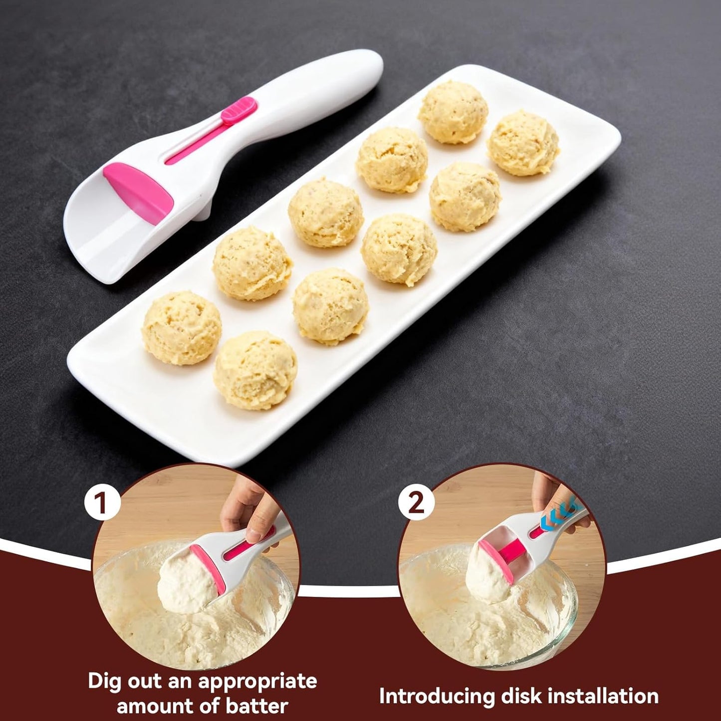 2Pcs Cake Pastry Spatula Spoon, Cupcake Batter Scoop Batter Dispenser One Click Sliding Button Cake Cream Spatulas Baking Pastry Tools for Elegant Baking, Pastry & Cake Decorating