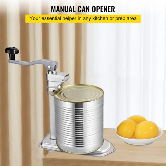 Commercial Can Opener, 18.9"/48cm Long, Stainless Steel Manual Table Can Opener for Up to 11.8"/30cm Tall, Fixed with Clamp or Screws, Ergonomic Swing Handle & One Spare Knife, for Restaurants