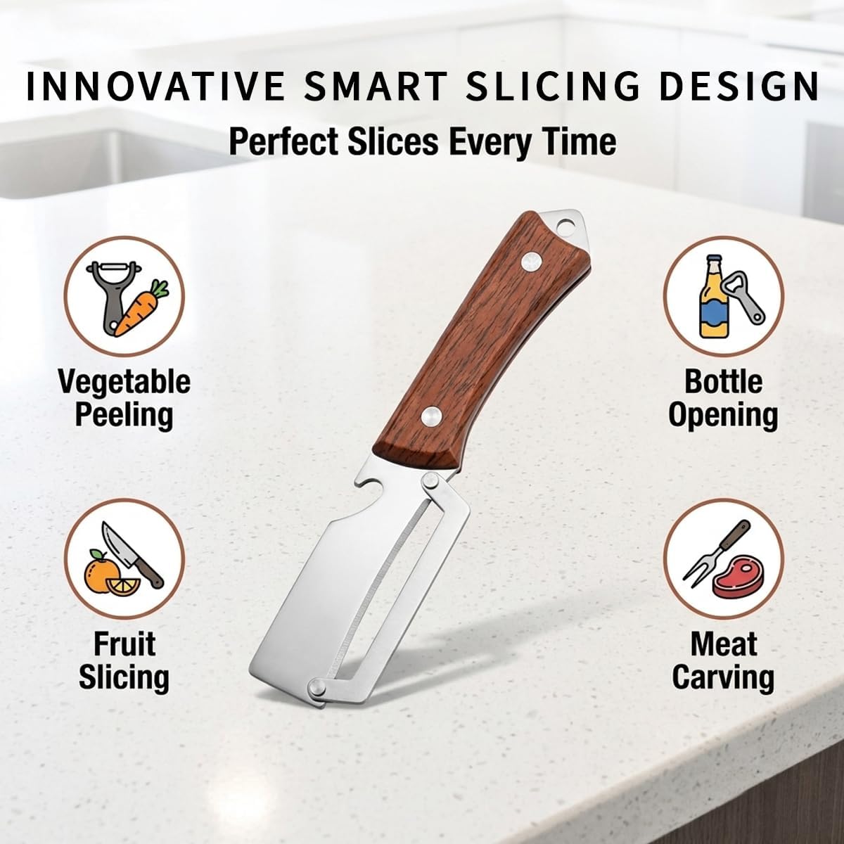 2 Pcs Multifunctional Vegetable Peeler with Wooden Handle and Bottle Opener, 2-in-1 Stainless Steel Peeler, Potato, Carrot, Apple, Fruit & Vegetable