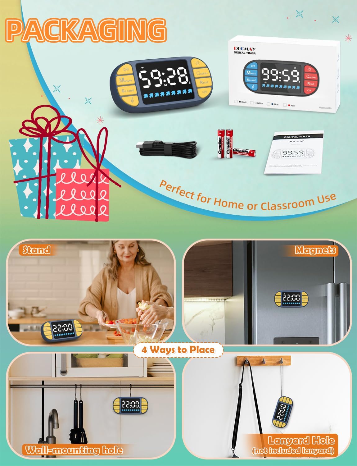 Magnetic Digital Kitchen Timer for Classroom Countdown