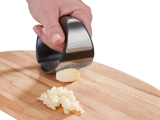 Garlic-King Proline Garlic Press Rocker, Time Saving, Durable Strong Mincer Tool - Easy to Use & Clean Crusher, Dishwasher Safe, Kitchen Gadget Smasher, Black/Silver