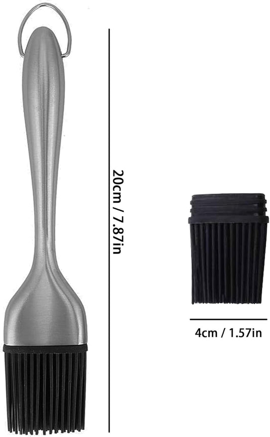 Stainless Steel Basting Pastry Basting Brush 7.87in Cooking Brush | with Back up Silicone Brush Heads,Heat-Resistant,Reusable,Food Brush, for Spreading Oil, Marinade,Sauce, BBQ, Baking Grilling