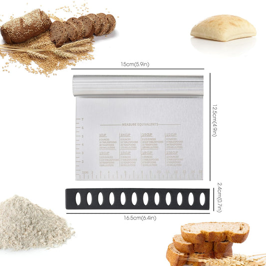 2PCS Dough Pastry Bench Cutter Scraper, Stainless Steel Kitchen Food Scraper with Protective Cover, Anti-Wear Laser-Engraved Measuring Scale and Ear Of Wheat, Dishwasher Safe (2Pack, 6 inch)