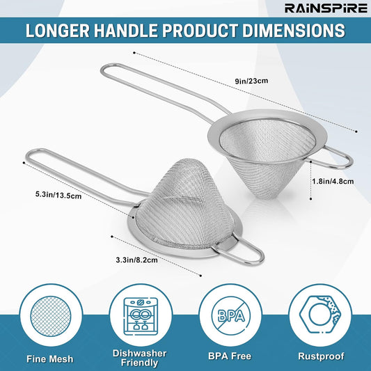 Upgraded 3.3" 304 Stainless Steel Fine Mesh Strainers for Kitchen, Cocktail Strainer Tea Coffee Juice Strainer Food Strainer Mini Sieve Strainer, Silver