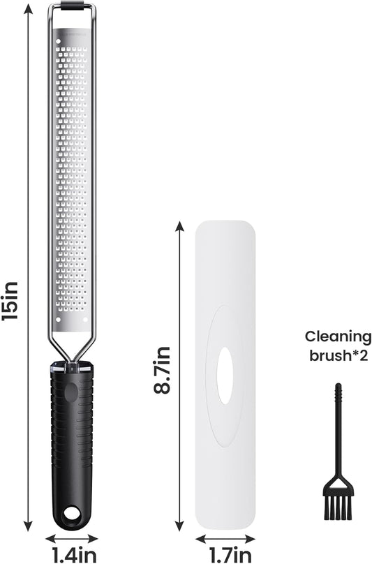 Lemon Zester and Cheese Grater with Secure-Grip Handle - Stainless Steel, 15x1.4 inches