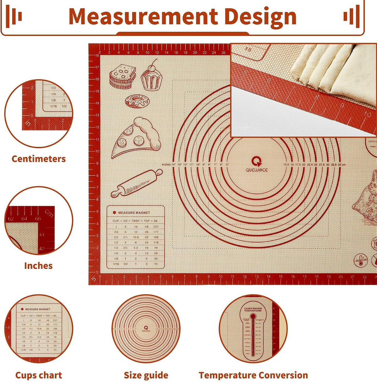 Silicone Baking Pastry Dough Mat - 28x20Inch Extra Large Cookie Bread Rolling Mats Sheet, Nonstick Kitchen Counter Kneading Board, Thick Reusable Pie Cookies Pizza Fondant Making Matt with Measurement