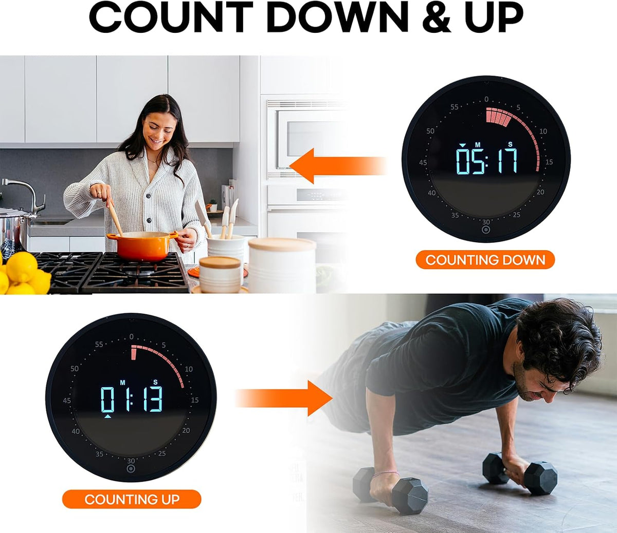 Visual Digital Timer - 60 Min Countdown & Count Up, Large LED Screen with Red Visual Disc, Magnetic Silent Timer for Kids, Seniors, Classroom, Kitchen Cooking, ADHD & Autism Productivity Tool