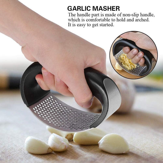 Garlic Press, Stainless Steel Curved Garlic Crusher with Ergonomic Handle, 4.1x2x3 Inch
