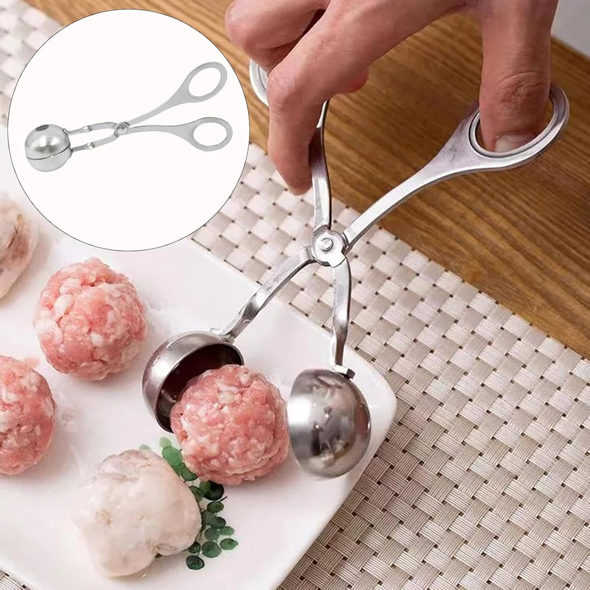 2 Pack Stainless Steel Meat Baller Ball Maker Meatball Scoop None-Stick Baller Tongs Meat Ball Maker Mold Cake Pop,Ice Tongs,Meatball Maker Tool for Kitchen Cooking (1.38")