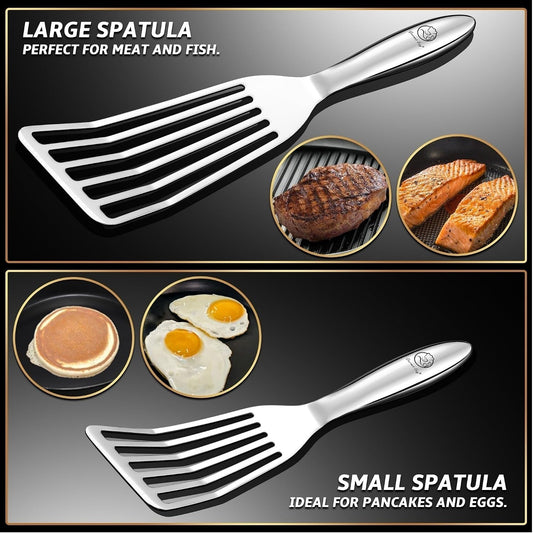 Fish Spatula Set, Ultra-Thin Edge for Easy Turning & Flipping | Stainless Steel, Kids Friendly, Ergonomic Non-Slip Grip for Secure Control, Versatile Use, Dishwasher Safe, 5-Year Warranty
