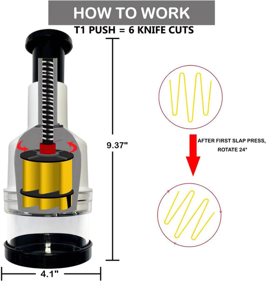Manual Food Chopper with Stainless Steel Blade- Easy Press Vegetable chopper Gadget-Handheld Veggie Cutter Mincer For Onion Salad Garlic Nuts Mushroom Almond Ginger,Dishwasher Safe, BPA-Free